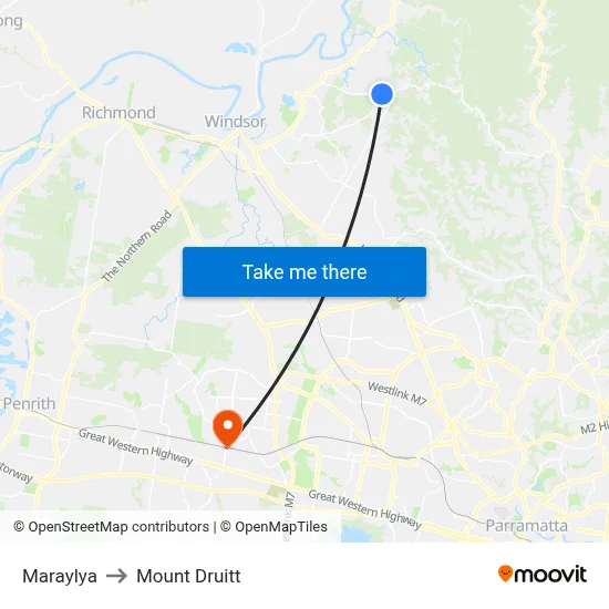 Maraylya to Mount Druitt map