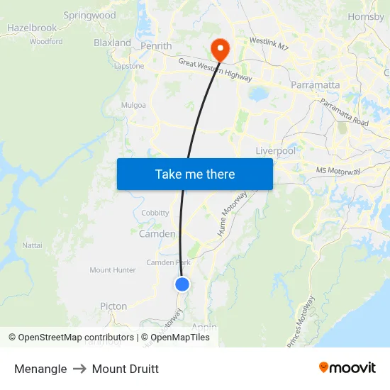 Menangle to Mount Druitt map