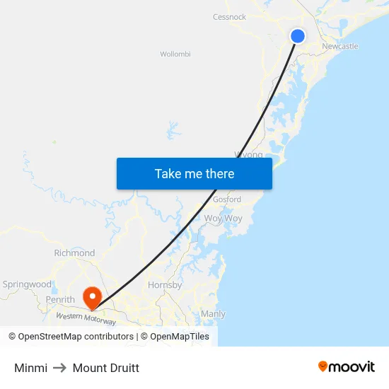 Minmi to Mount Druitt map