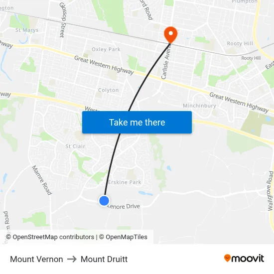 Mount Vernon to Mount Druitt map