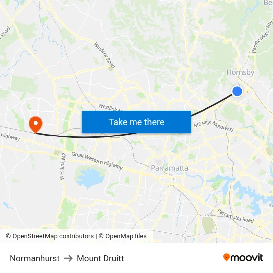 Normanhurst to Mount Druitt map