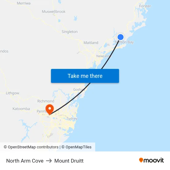 North Arm Cove to Mount Druitt map