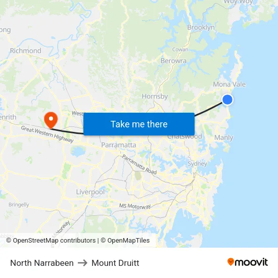 North Narrabeen to Mount Druitt map