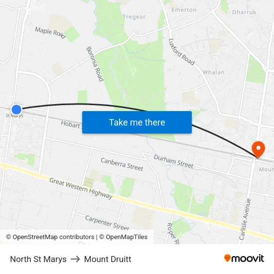 North St Marys to Mount Druitt map