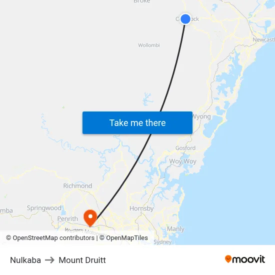 Nulkaba to Mount Druitt map