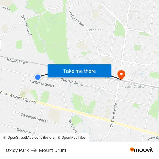 Oxley Park to Mount Druitt map