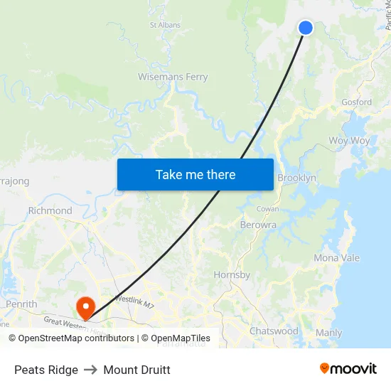 Peats Ridge to Mount Druitt map