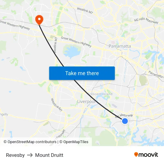 Revesby to Mount Druitt map