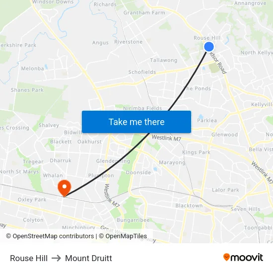 Rouse Hill to Mount Druitt map