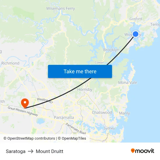 Saratoga to Mount Druitt map