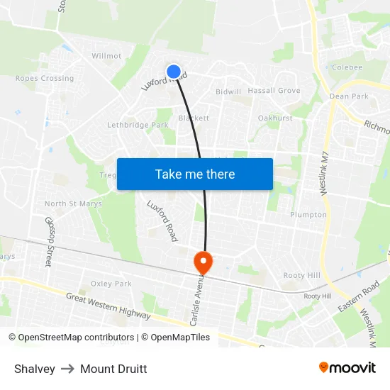 Shalvey to Mount Druitt map