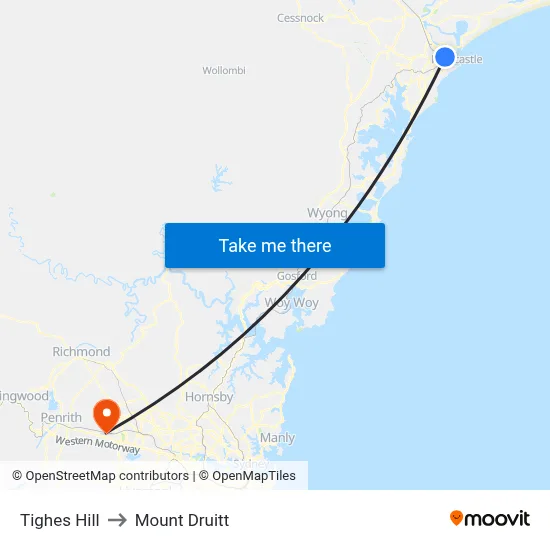 Tighes Hill to Mount Druitt map