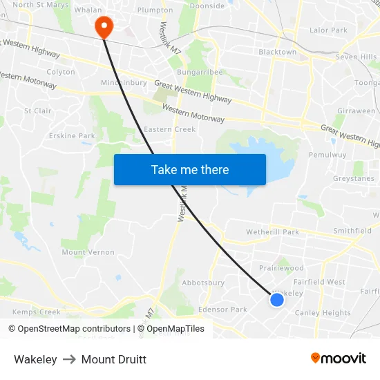 Wakeley to Mount Druitt map