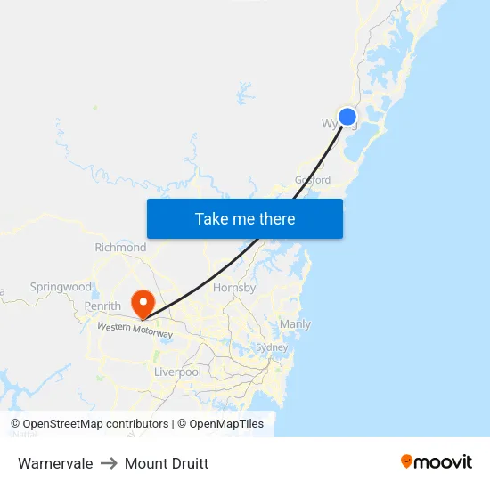 Warnervale to Mount Druitt map