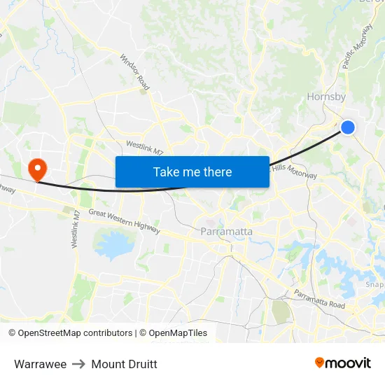 Warrawee to Mount Druitt map
