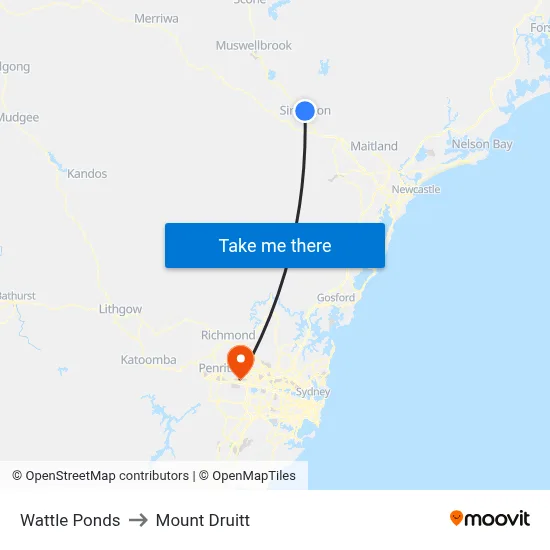 Wattle Ponds to Mount Druitt map