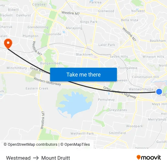 Westmead to Mount Druitt map