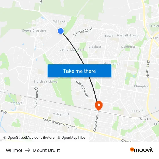 Willmot to Mount Druitt map