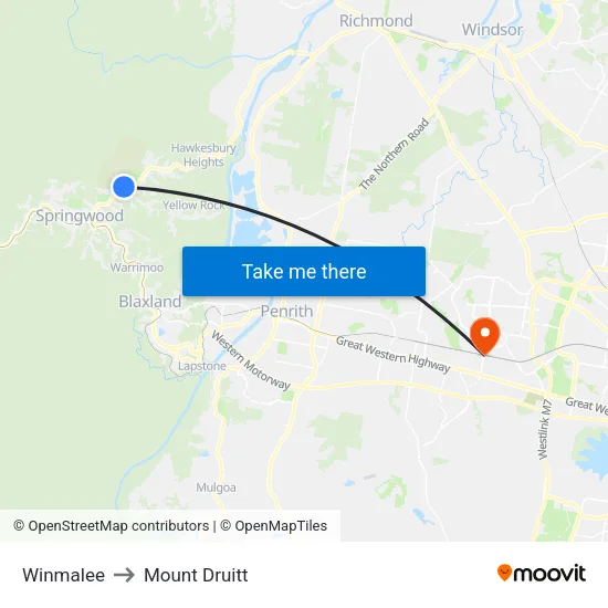 Winmalee to Mount Druitt map