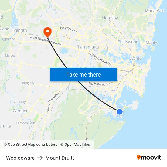 Woolooware to Mount Druitt map