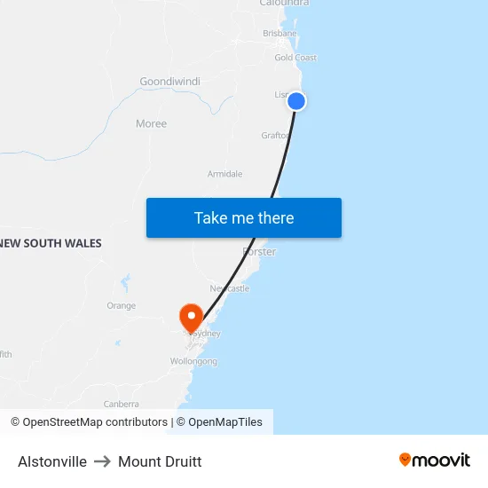 Alstonville to Mount Druitt map