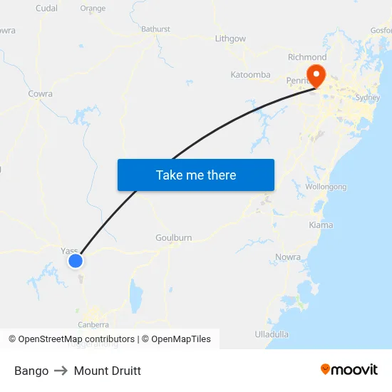 Bango to Mount Druitt map