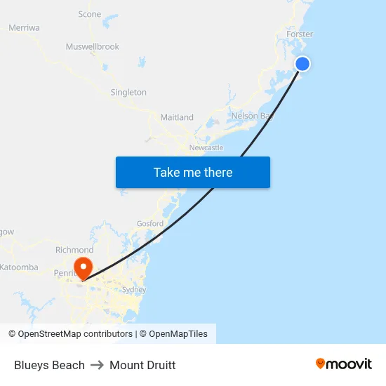 Blueys Beach to Mount Druitt map