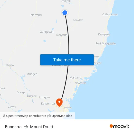 Bundarra to Mount Druitt map