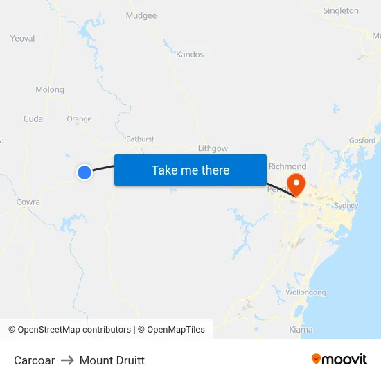 Carcoar to Mount Druitt map