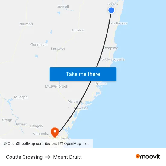 Coutts Crossing to Mount Druitt map