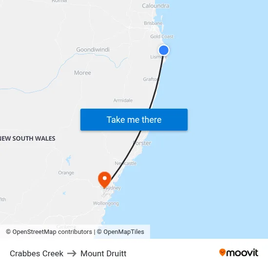 Crabbes Creek to Mount Druitt map