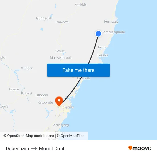 Debenham to Mount Druitt map