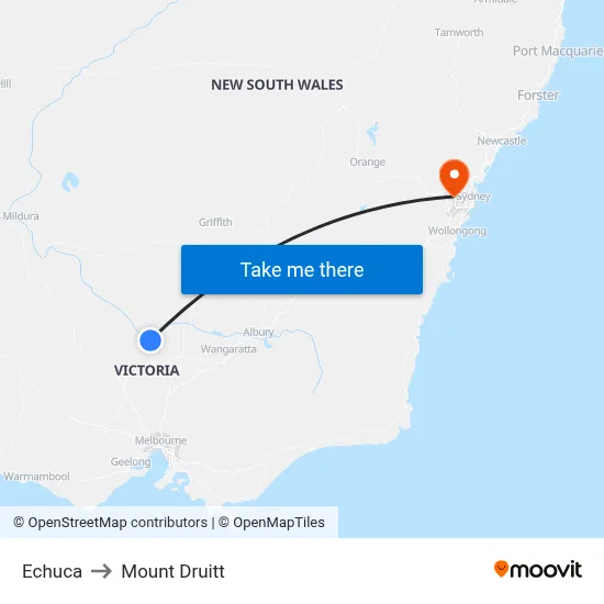Echuca to Mount Druitt map