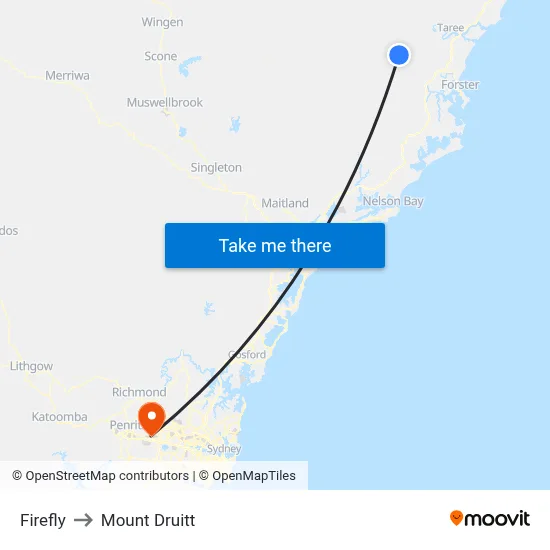 Firefly to Mount Druitt map