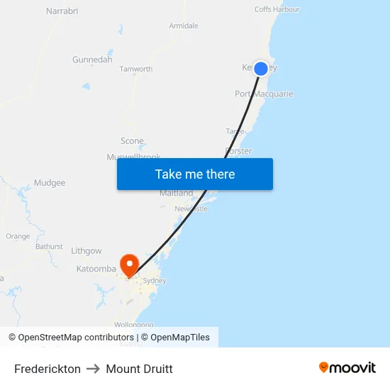 Frederickton to Mount Druitt map