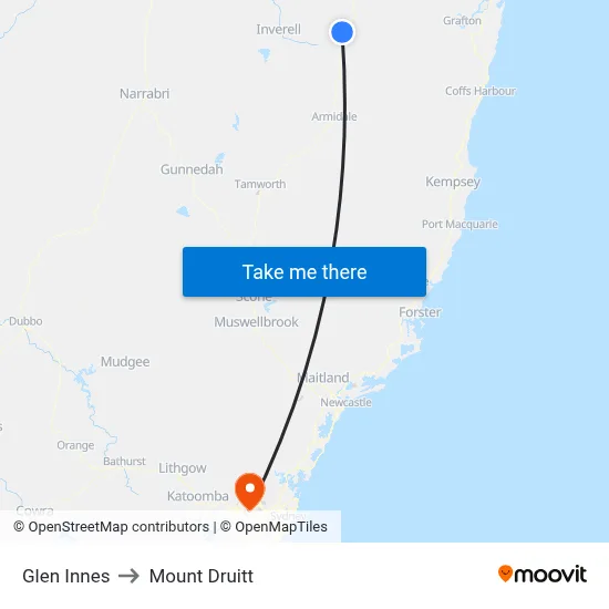 Glen Innes to Mount Druitt map