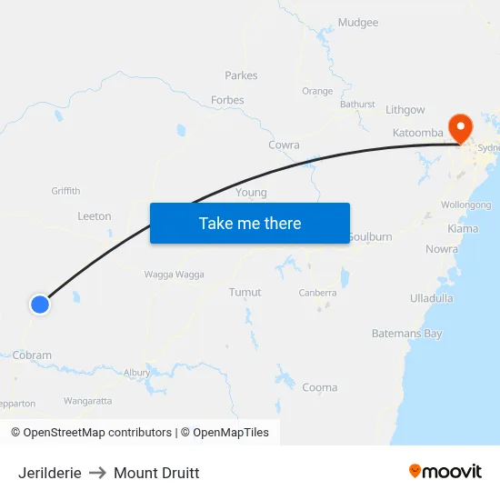 Jerilderie to Mount Druitt map