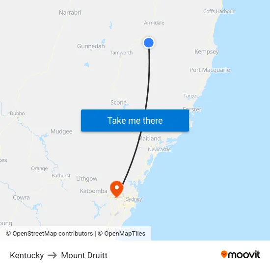 Kentucky to Mount Druitt map