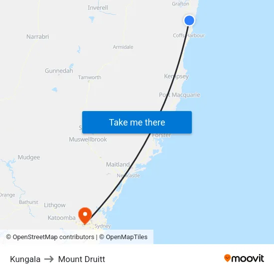 Kungala to Mount Druitt map