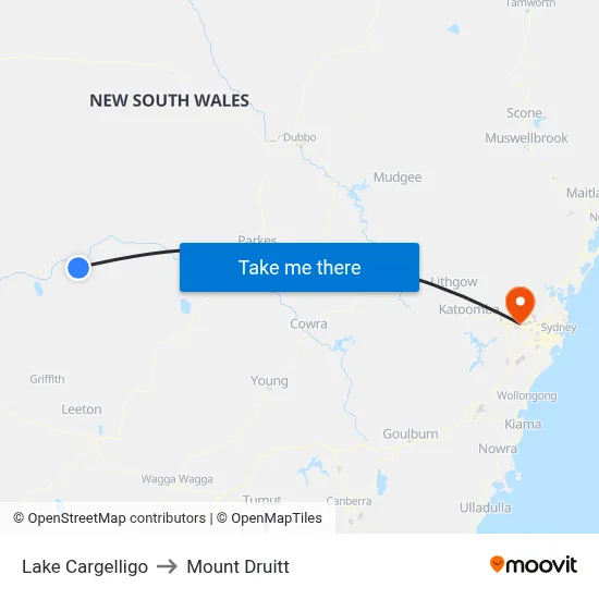 Lake Cargelligo to Mount Druitt map