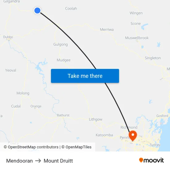 Mendooran to Mount Druitt map