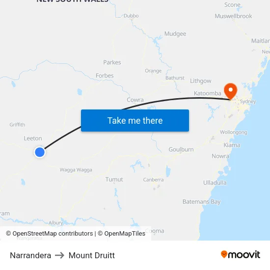 Narrandera to Mount Druitt map
