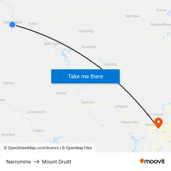 Narromine to Mount Druitt map