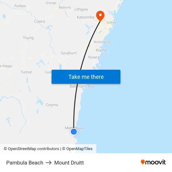 Pambula Beach to Mount Druitt map