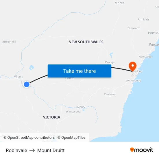 Robinvale to Mount Druitt map