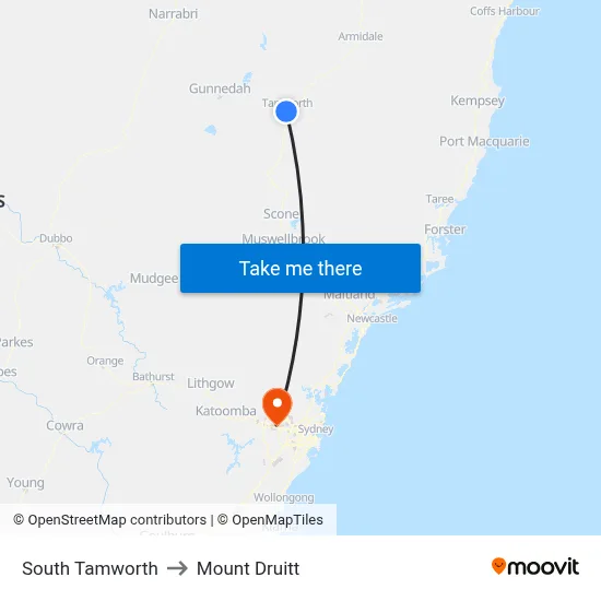 South Tamworth to Mount Druitt map