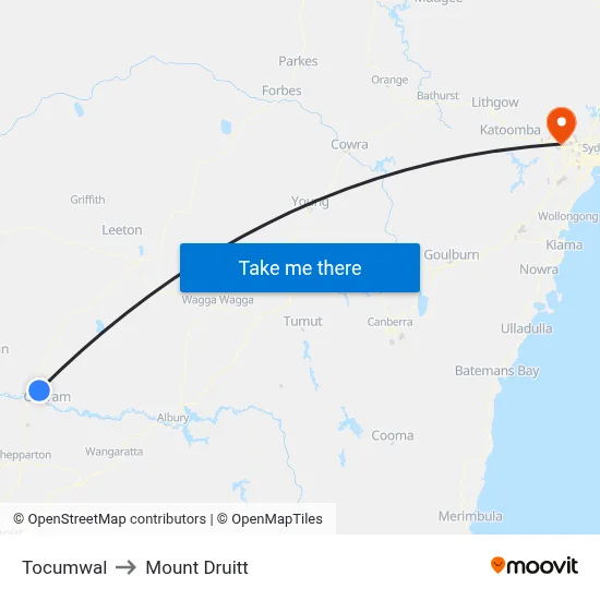 Tocumwal to Mount Druitt map