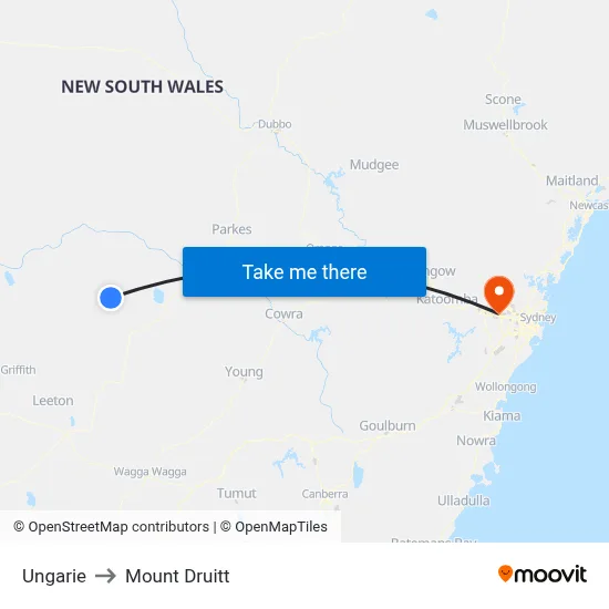 Ungarie to Mount Druitt map