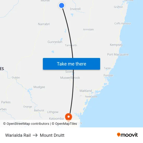 Warialda Rail to Mount Druitt map