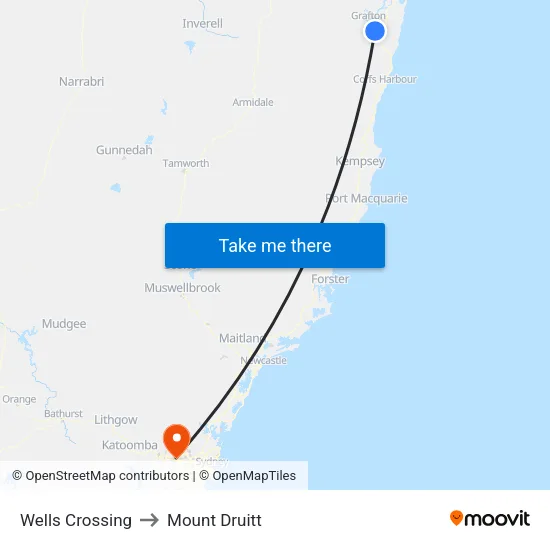 Wells Crossing to Mount Druitt map